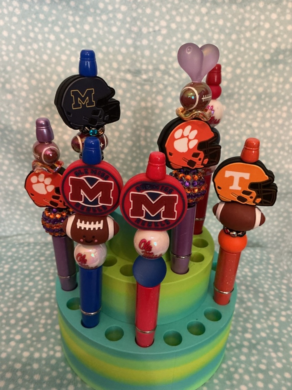 Assorted NCAA College Team Beaded Pens - Red, Blue, Orange, Purple